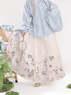 Ming Dynasty Hanfu Dress Women - Ice Blue Ivory White Embroidered Traditional Chinese Clothing Flowy Horse-Face Skirt Gown