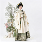 Ming Dynasty Hanfu Dress Women - Ivory White Green Cloud Collar Traditional Chinese Clothing Flowy Embroidered Long Gown