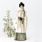 Ming Dynasty Hanfu Dress Women - Ivory White Green Cloud Collar Traditional Chinese Clothing Flowy Embroidered Long Gown