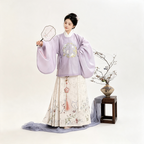 Ming Dynasty Hanfu Dress Women - Lavender Purple Ivory White Embroidered Traditional Chinese Clothing Flowy Horse-Face Skirt Gown