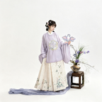 Ming Dynasty Hanfu Dress Women - Lavender Purple Ivory White Embroidered Traditional Chinese Clothing Flowy Horse-Face Skirt Gown