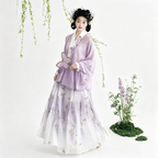 Ming Dynasty Hanfu Dress Women - Lavender Purple Wisteria Embroidered Traditional Chinese Clothing Flowy Horse-Face Skirt Gown