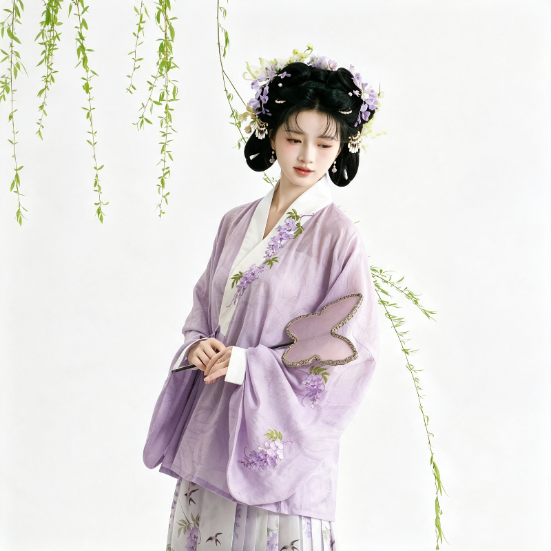 Ming Dynasty Hanfu Dress Women - Lavender Purple Wisteria Embroidered Traditional Chinese Clothing Flowy Horse-Face Skirt Gown