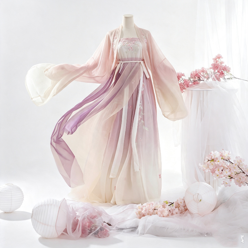 Wei Jin Dynasty Hanfu Dress Women - Dusty Rose Mauve Embroidered Traditional Chinese Clothing Flowy Gradient Long Gown