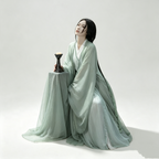 Wei Jin Dynasty Hanfu Dress Women - Sage Green Bamboo Linen Traditional Chinese Clothing Flowy Wide Sleeve Gown