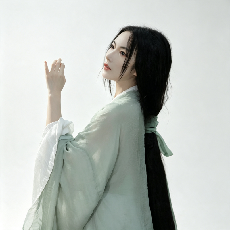 Wei Jin Dynasty Hanfu Dress Women - Sage Green Bamboo Linen Traditional Chinese Clothing Flowy Wide Sleeve Gown