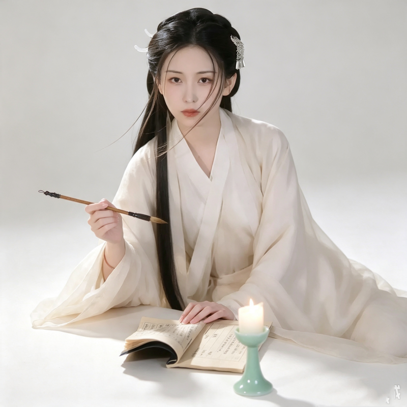 Wei Jin Dynasty Hanfu Dress Women - Ivory White Minimalist Traditional Chinese Clothing Flowy Wide Sleeve Gown