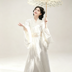 Han Dynasty Hanfu Dress Women - Ivory White Floral Jacquard Traditional Chinese Clothing Flowy Wide Sleeve Gown