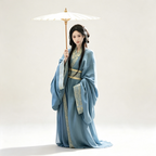Han Dynasty Hanfu Dress Women - Slate Blue Gold Brocade Traditional Chinese Clothing Flowy Wide Sleeve Gown
