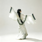 Han Dynasty Hanfu Dress Women - Lunar White Dark Jade Green Trim Traditional Chinese Clothing Flowy Wide Sleeve Gown