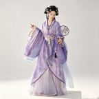 Han Dynasty Hanfu Dress Women - Violet Lavender Floral Embroidered Traditional Chinese Clothing Flowy Wide Sleeve Gown