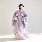 Han Dynasty Hanfu Dress Women - Violet Lavender Floral Embroidered Traditional Chinese Clothing Flowy Wide Sleeve Gown