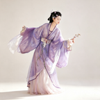 Han Dynasty Hanfu Dress Women - Violet Lavender Floral Embroidered Traditional Chinese Clothing Flowy Wide Sleeve Gown