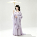 Han Dynasty Hanfu Dress Women - Lilac Purple Sheer Traditional Chinese Clothing Flowy Wide Sleeve Gown
