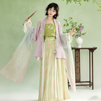 Song Dynasty Hanfu Dress Women - Lavender Purple Match Green Embroidered Traditional Chinese Clothing Flowy Pleated Long Gown
