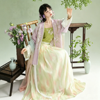 Song Dynasty Hanfu Dress Women - Lavender Purple Match Green Embroidered Traditional Chinese Clothing Flowy Pleated Long Gown