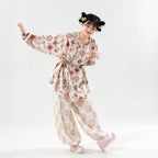 Tang Hanfu Set Damen – Bedrucktes Oberteil mit Kreuzkragen Weite Pluderhose, Elegantes Traditionelles Gewand für Cosplay & Alltag