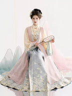 Tang-Dynastie Hanfu Set Damen – Eleganter Mantel in Rosa & Gelb mit Detaillierter Stickerei & Fließendem Rock für Fotoshooting & Events