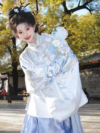 Tang-Dynastie Hanfu Set Damen – Eisblaues Qixiong Ruqun mit Weiten Ärmeln & Elegantes Gewand für Fotoshooting