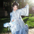 Tang-Dynastie Hanfu Set Damen – Eisblaues Qixiong Ruqun mit Weiten Ärmeln & Elegantes Gewand für Fotoshooting
