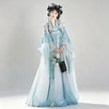 Aqua blue and white gradient Tang-style Hanfu with an embroidered Qixiong skirt