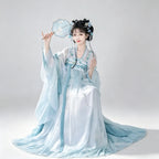 Blue and white embroidered chest-high Ruqun Hanfu set