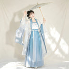 Blue ombre Song-style Hanfu with a sheer robe and pleated skirt