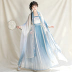 Blue gradient Hanfu set with embroidered camisole and long skirt