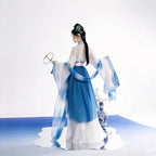 Blue and white Jiaoling Shan crossover robe with a matching Hanfu skirt