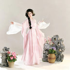 Flowing pink and white Wei-Jin inspired Hanfu outfit