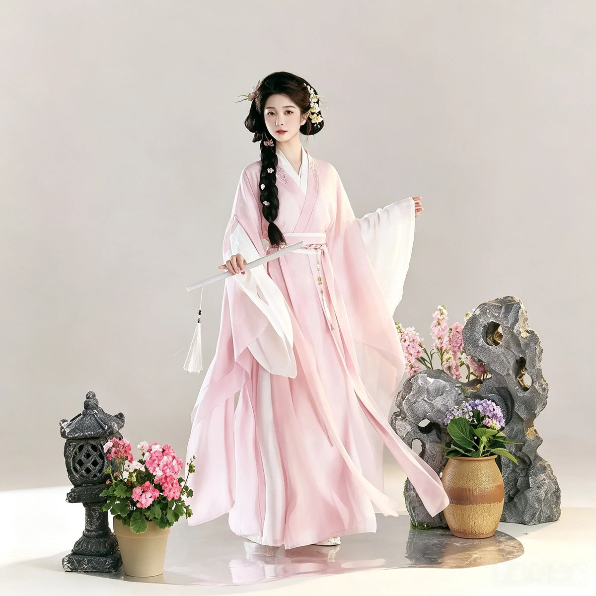 Traditional-inspired Hanfu set in blush pink and white