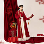 Women's red Beizi bridal Hanfu cardigan with gold trim