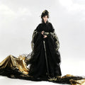 Black and gold Han-style Hanfu Quju robe with bamboo embroidery