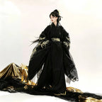 Black and gold bamboo-embroidered traditional-style Hanfu dress