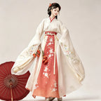 Women's ivory embroidered Hanfu top with wide sleeves