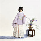 Lavender Ming-style Hanfu with a round-collar robe and embroidered horse-face skirt