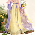 Purple and yellow Qixiong Ruqun outfit with a draped shawl