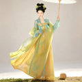 Lime yellow and cyan blue Tang-style Hanfu with a high-waisted Qixiong skirt