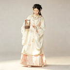 Cream and peach Ming-style Hanfu with a cloud collar and horse-face skirt