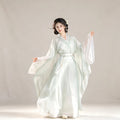 Pale mint green Wei-Jin style Hanfu with sheer wide sleeves