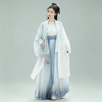 Mint green and indigo ombre Song-style Hanfu with a Beizi cardigan