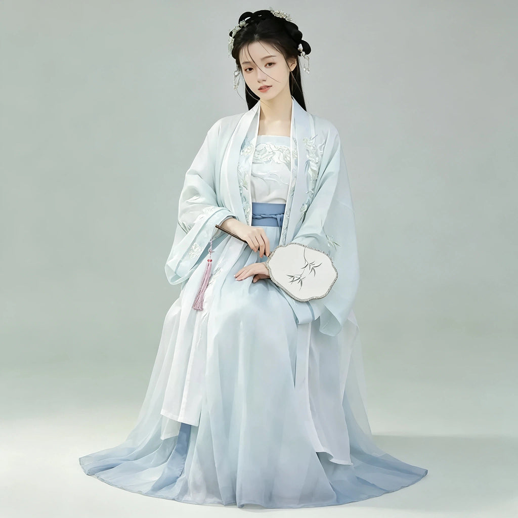 Song-inspired Hanfu set with mint and indigo color blending