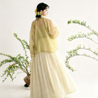 Embroidered sage and yellow traditional-style Hanfu dress