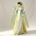 Women's embroidered chest-high Ruqun in light blue and yellow