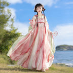 Women's Qixiong Ruqun Hanfu dress in soft pink and green