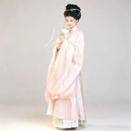 Traditional-inspired pink Hanfu with a high standing collar