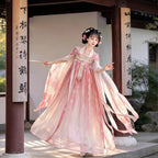Blush pink and peach floral Tang-style Qixiong Ruqun dress