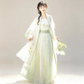 Pistachio green and white Song-style Hanfu with a sheer Beizi cardigan