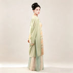 Floral embroidered green Beizi and pleated Hanfu skirt