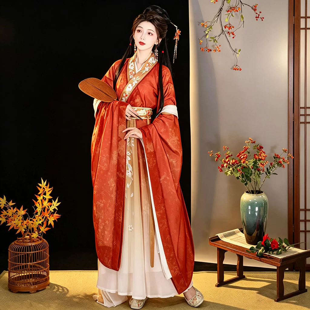 Women's Wei-Jin inspired Ruqun set in terracotta and champagne